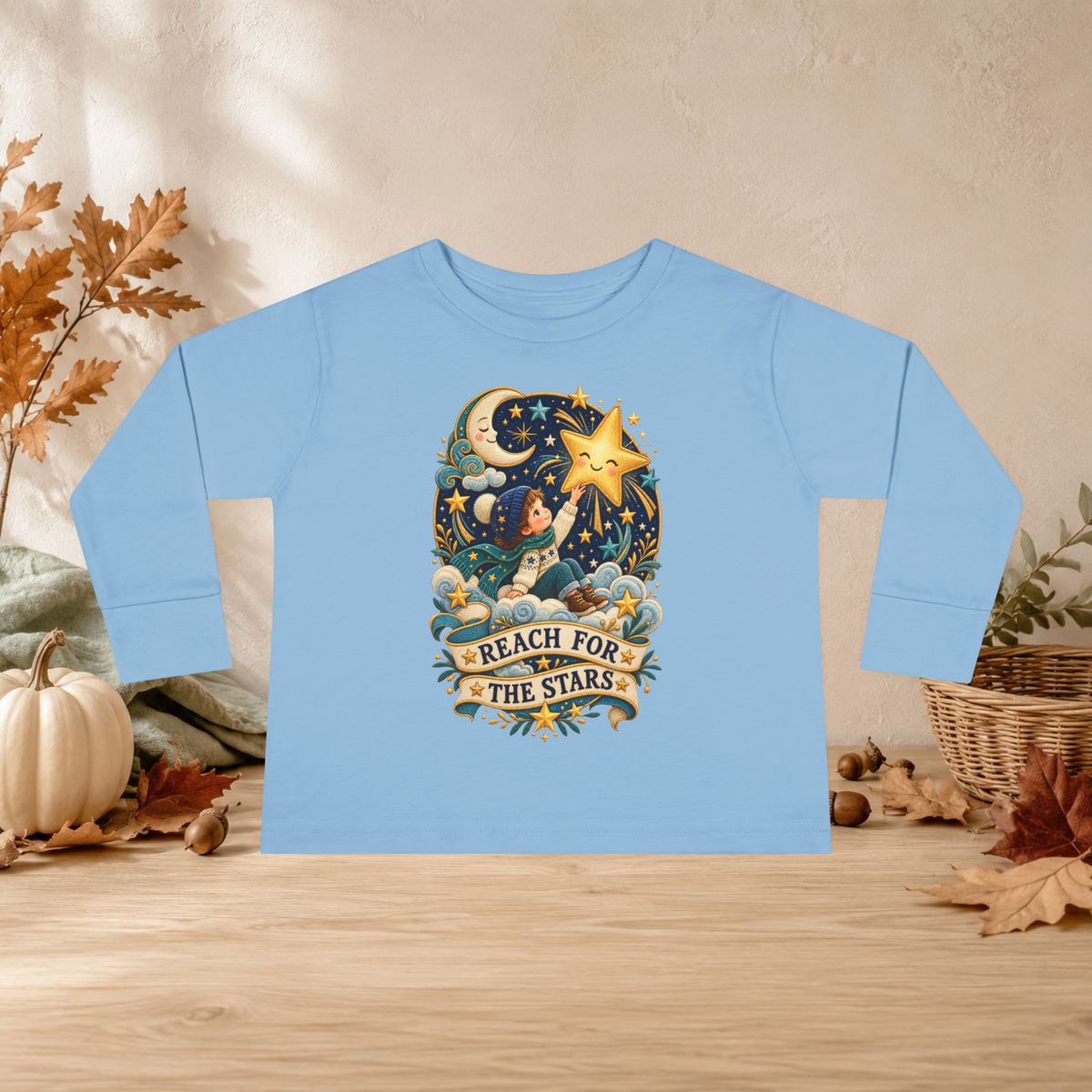 Reach for the Stars Toddler Long Sleeve Shirt – Celestial Moon & Stars Tee - Kids clothes - Image 3