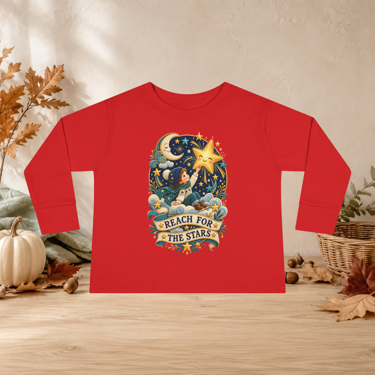 Reach for the Stars Toddler Long Sleeve Shirt – Celestial Moon & Stars Tee - Kids clothes - Image 8