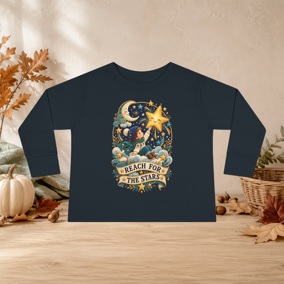 Reach for the Stars Toddler Long Sleeve Shirt – Celestial Moon & Stars Tee - Kids clothes - Image 5