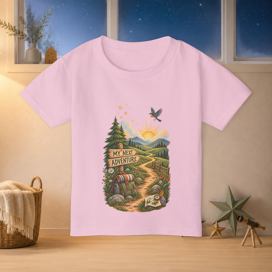 My Next Adventure Toddler T-Shirt – Scenic Mountain Trail & Backpack Tee - Kids clothes - Image 1