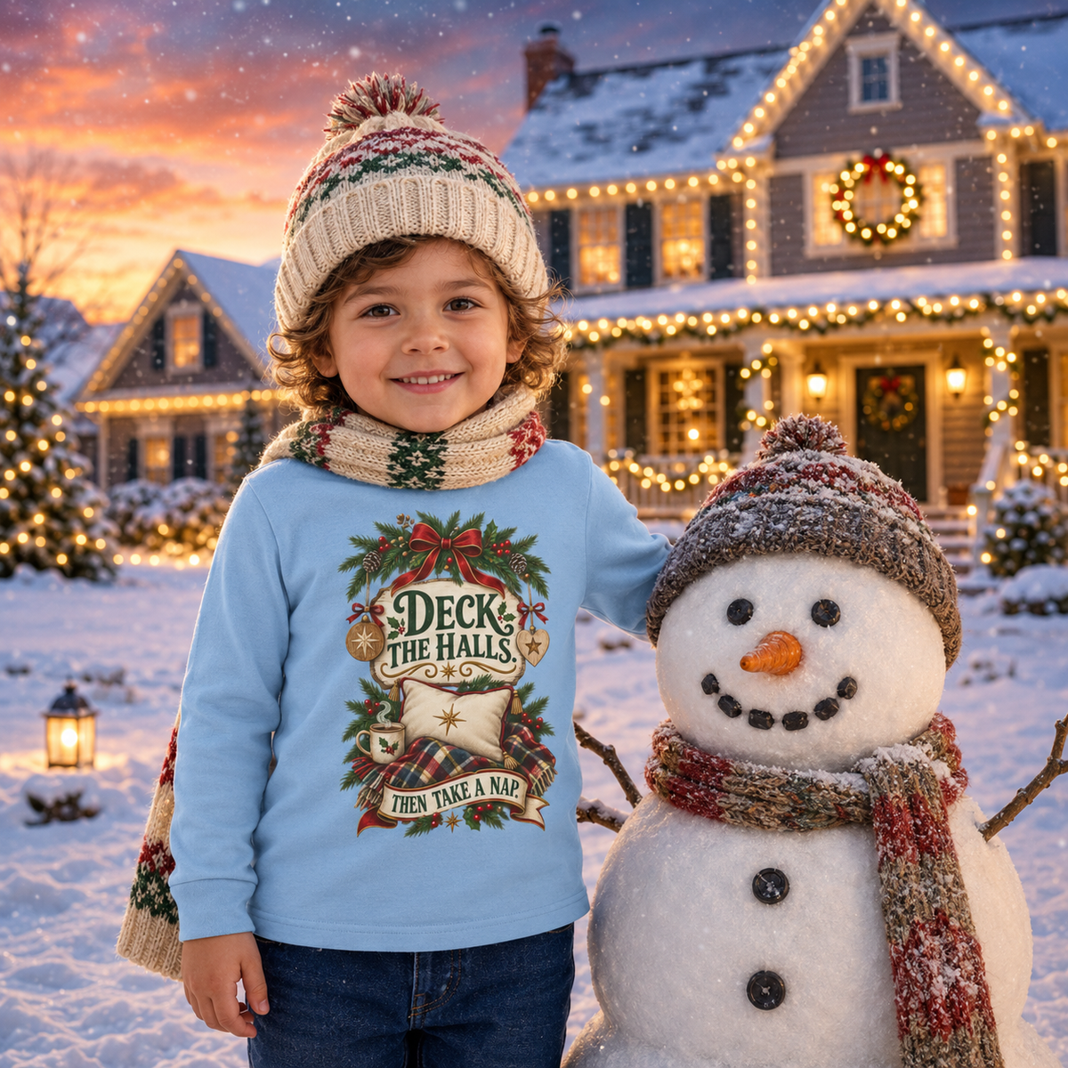 Deck the Halls, Then Take a Nap Toddler Christmas Long Sleeve Shirt - Kids clothes - Image 1