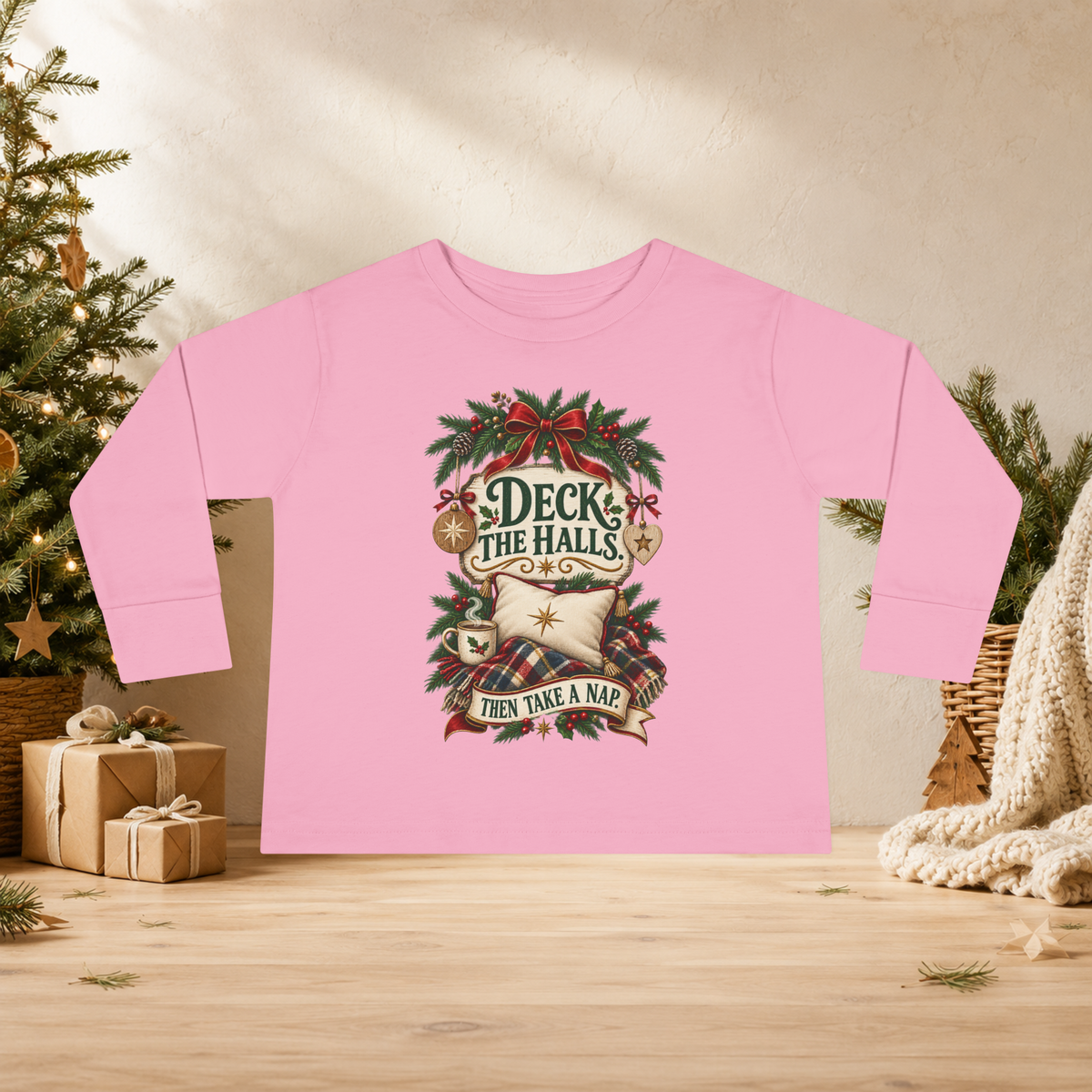 Deck the Halls, Then Take a Nap Toddler Christmas Long Sleeve Shirt - Kids clothes - Image 5