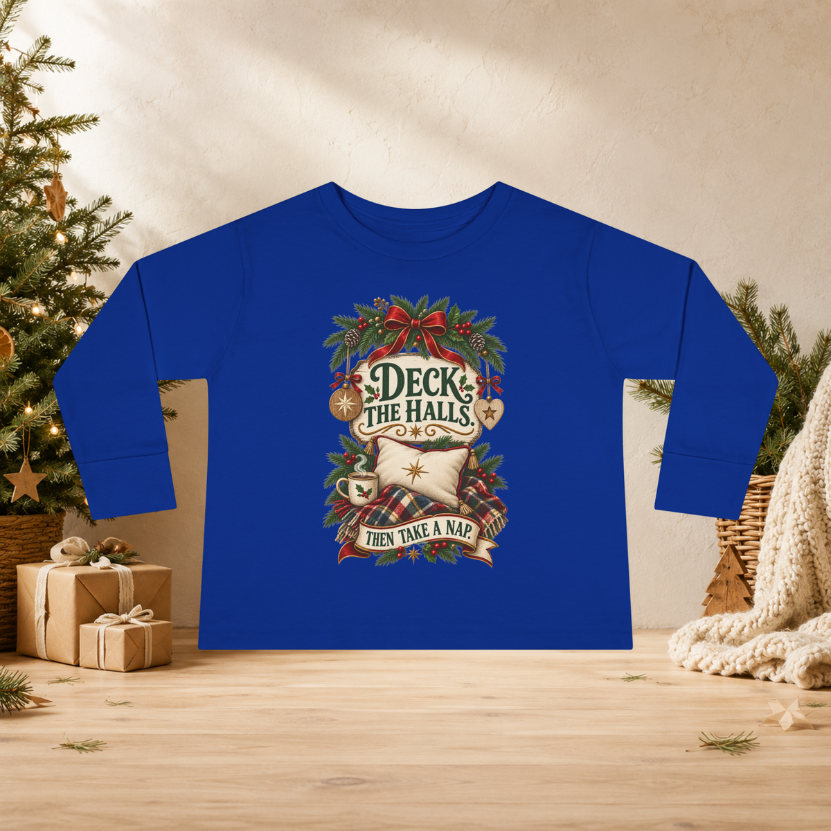 Deck the Halls, Then Take a Nap Toddler Christmas Long Sleeve Shirt - Kids clothes - Image 2