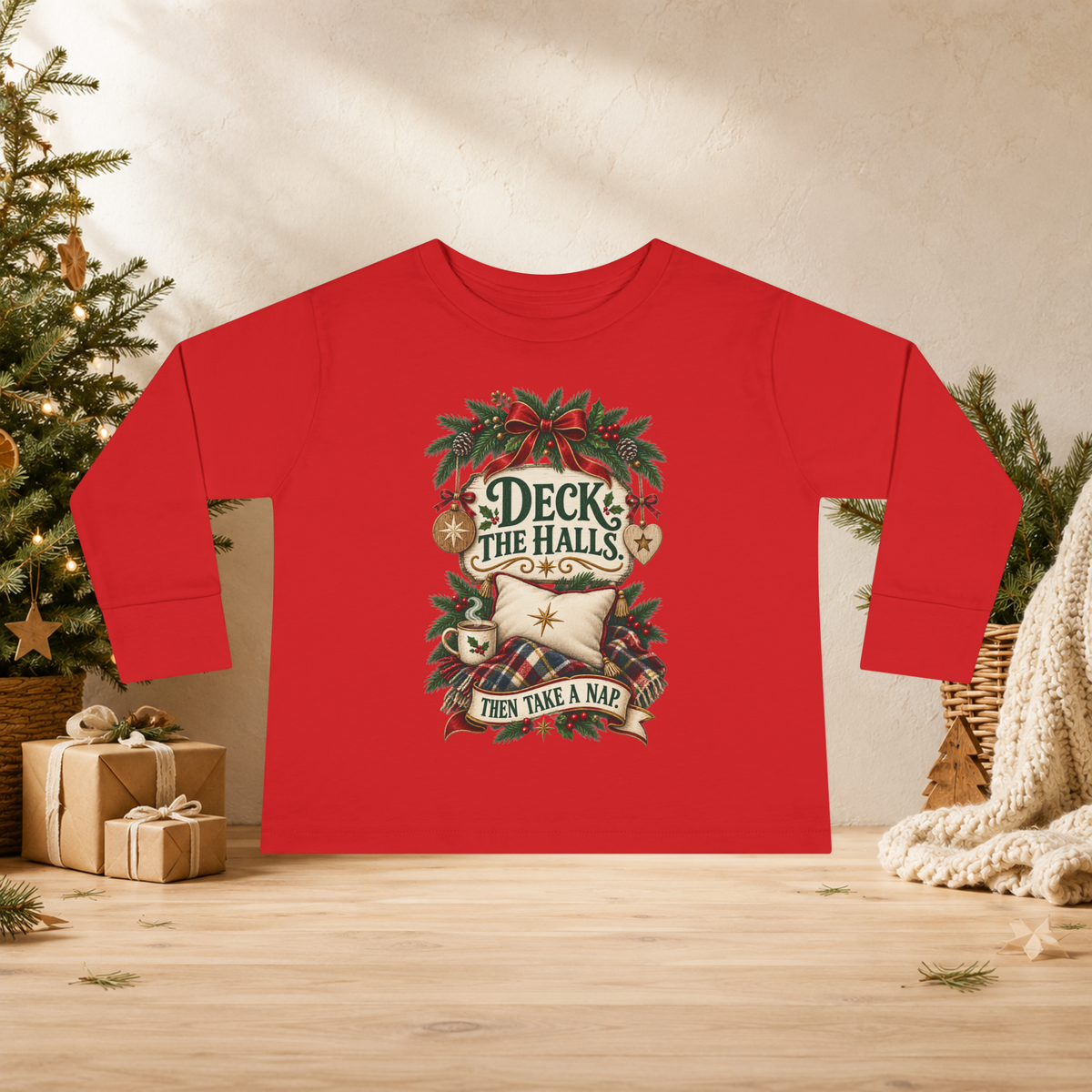 Deck the Halls, Then Take a Nap Toddler Christmas Long Sleeve Shirt - Kids clothes - Image 6