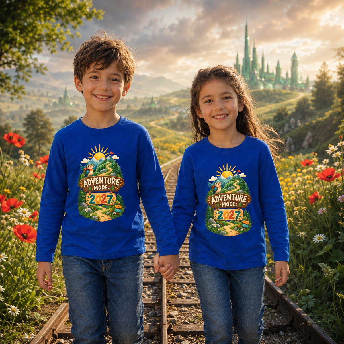 Kids’ “Adventure Mode 2027” Long Sleeve Tee — Unisex New Year Explorer Shirt - Kids clothes - Image 1
