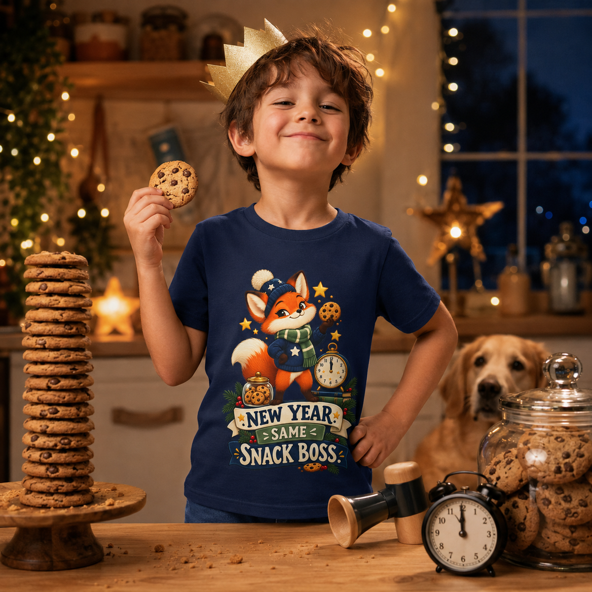 Kids’ “New Year, Same Snack Boss” T-Shirt — Funny Unisex Fox New Year Tee - Kids clothes - Image 1