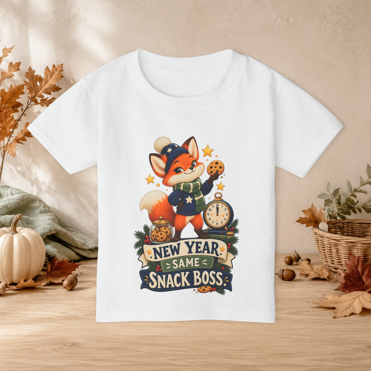 Kids’ “New Year, Same Snack Boss” T-Shirt — Funny Unisex Fox New Year Tee - Kids clothes - Image 2