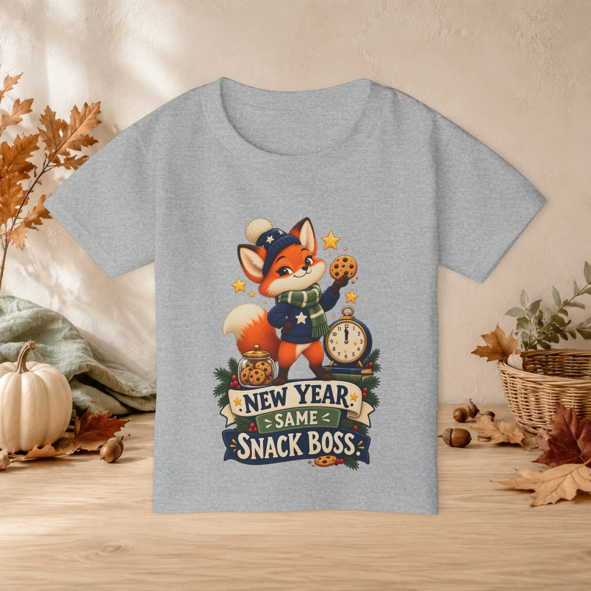 Kids’ “New Year, Same Snack Boss” T-Shirt — Funny Unisex Fox New Year Tee - Kids clothes - Image 3