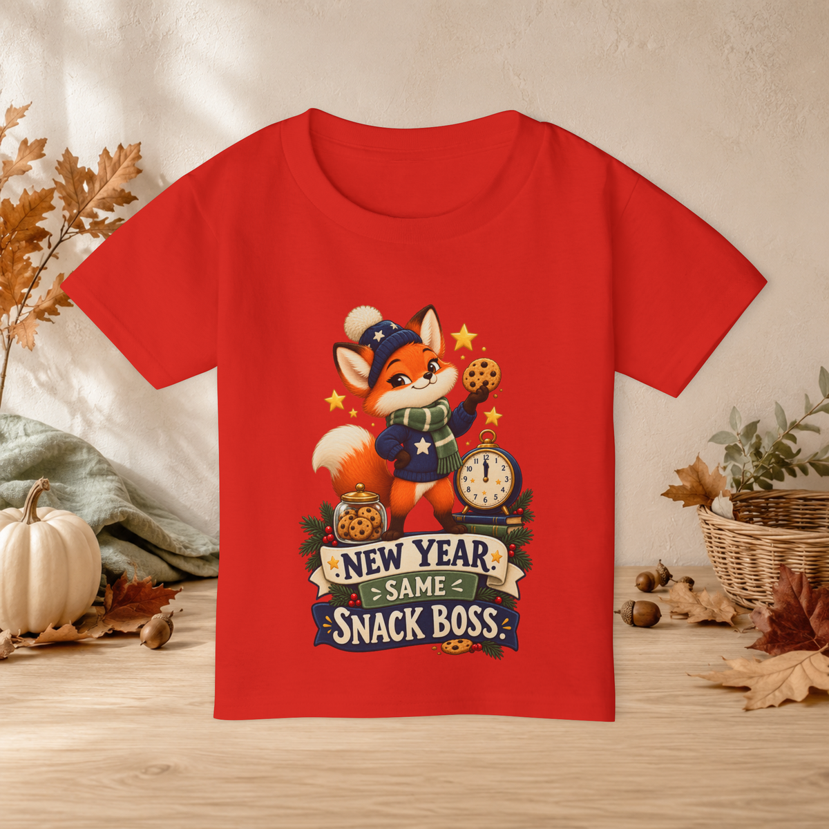 Kids’ “New Year, Same Snack Boss” T-Shirt — Funny Unisex Fox New Year Tee - Kids clothes - Image 7