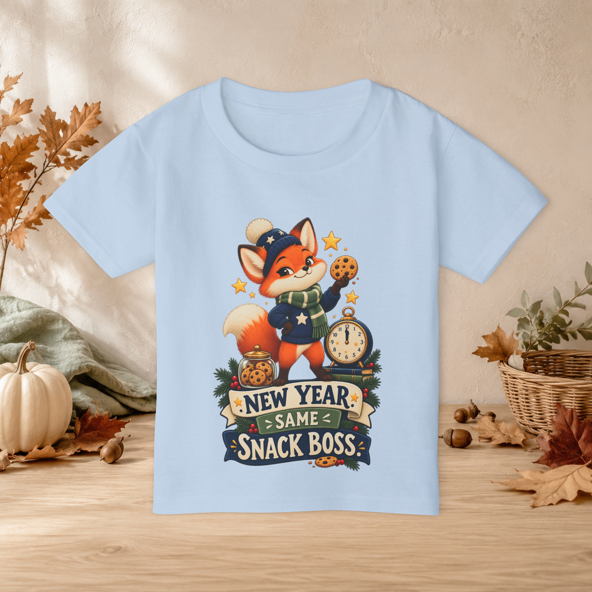Kids’ “New Year, Same Snack Boss” T-Shirt — Funny Unisex Fox New Year Tee - Kids clothes - Image 4