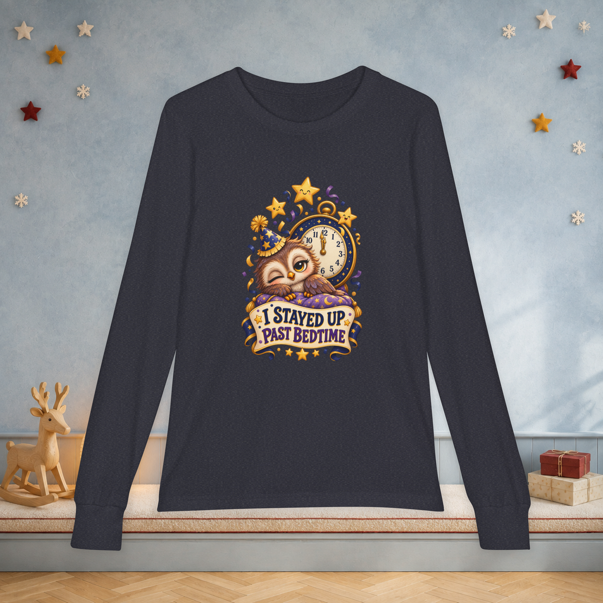 Youth “I Stayed Up Past Bedtime” Long Sleeve Tee — Funny Owl New Year Shirt - Kids clothes - Image 8