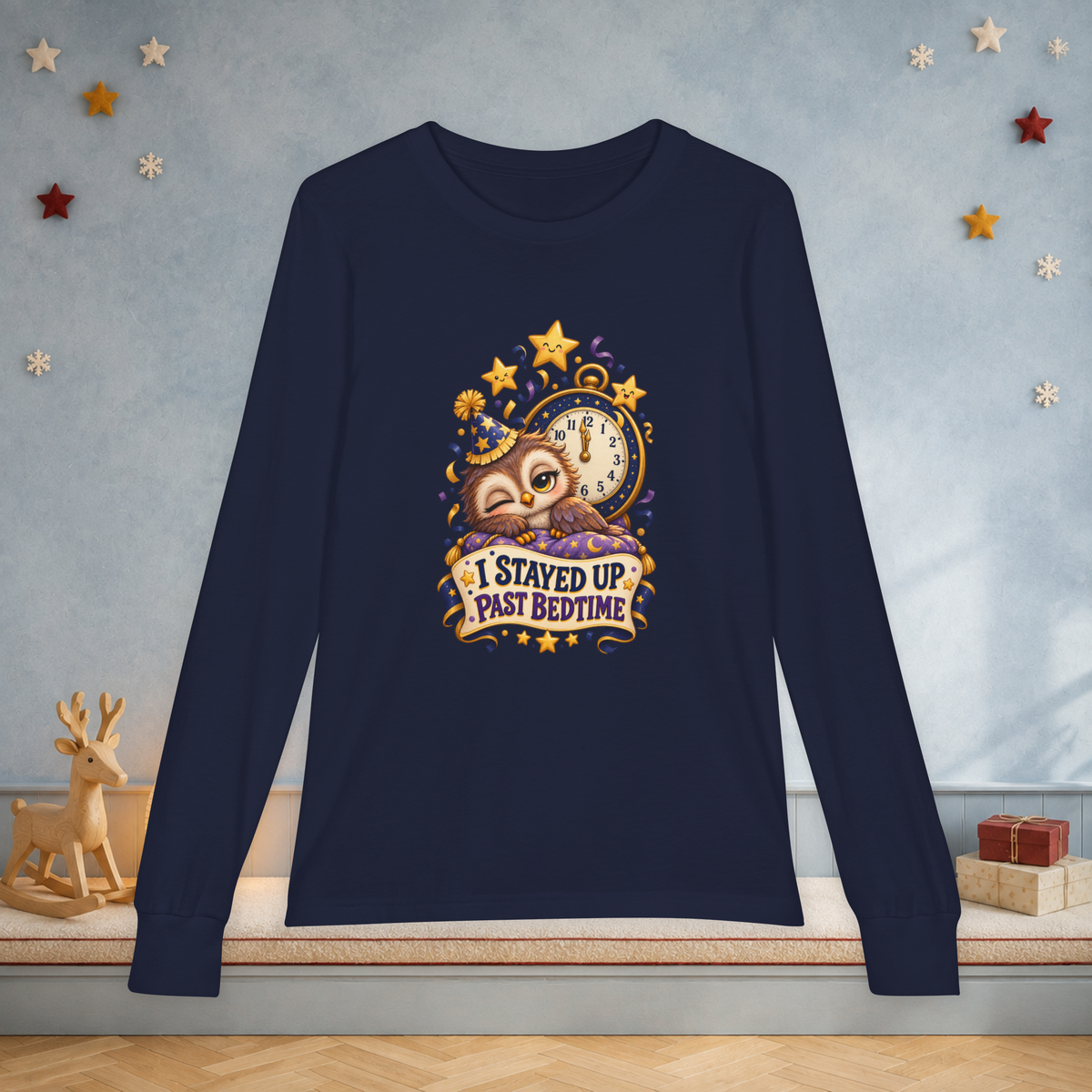 Youth “I Stayed Up Past Bedtime” Long Sleeve Tee — Funny Owl New Year Shirt - Kids clothes - Image 9