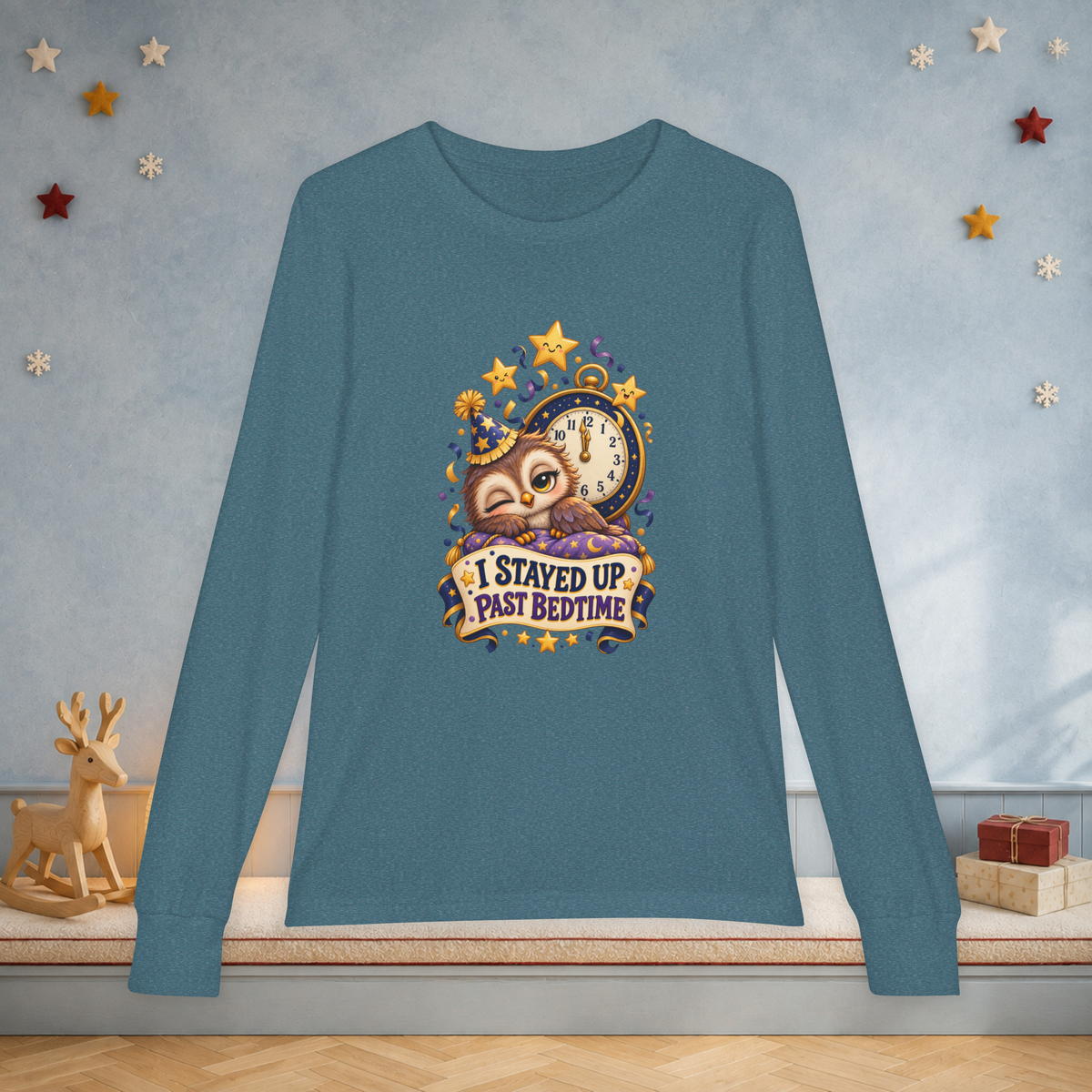 Youth “I Stayed Up Past Bedtime” Long Sleeve Tee — Funny Owl New Year Shirt - Kids clothes - Image 7