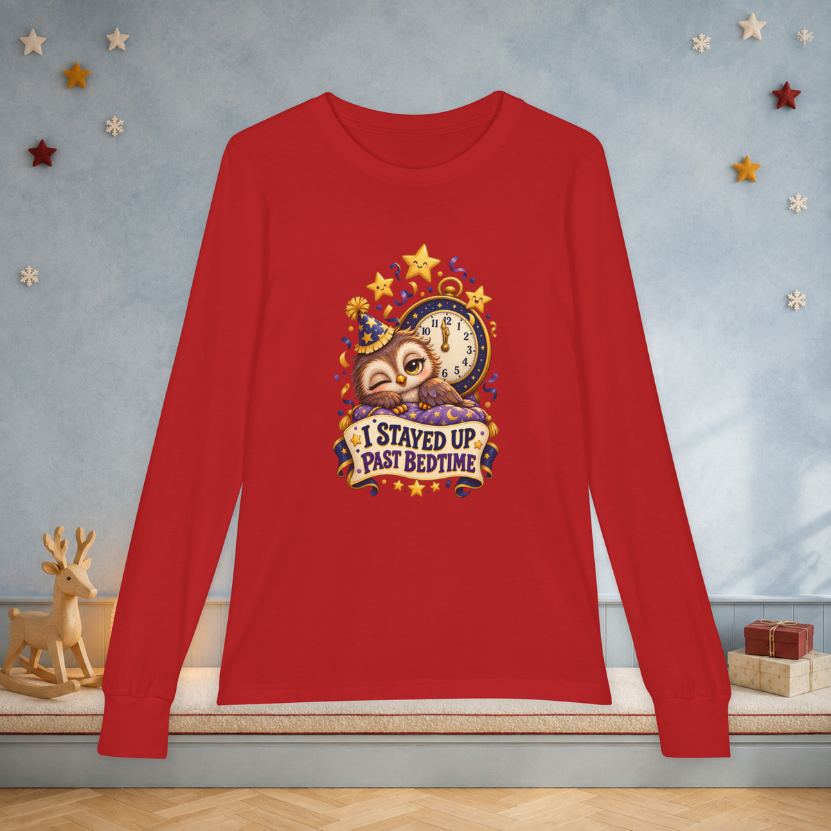 Youth “I Stayed Up Past Bedtime” Long Sleeve Tee — Funny Owl New Year Shirt - Kids clothes - Image 10