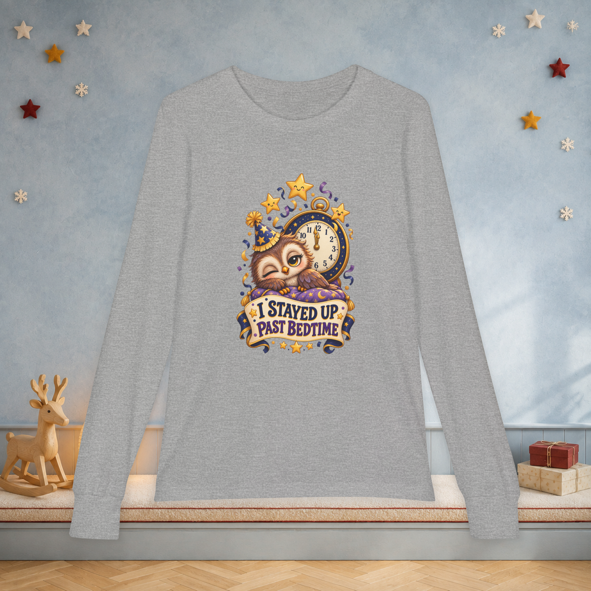 Youth “I Stayed Up Past Bedtime” Long Sleeve Tee — Funny Owl New Year Shirt - Kids clothes - Image 6