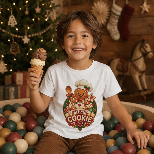 Kids’ “Official Christmas Cookie Tester” T-Shirt — Cute Gingerbread Holiday Tee - Kids clothes - Image 1