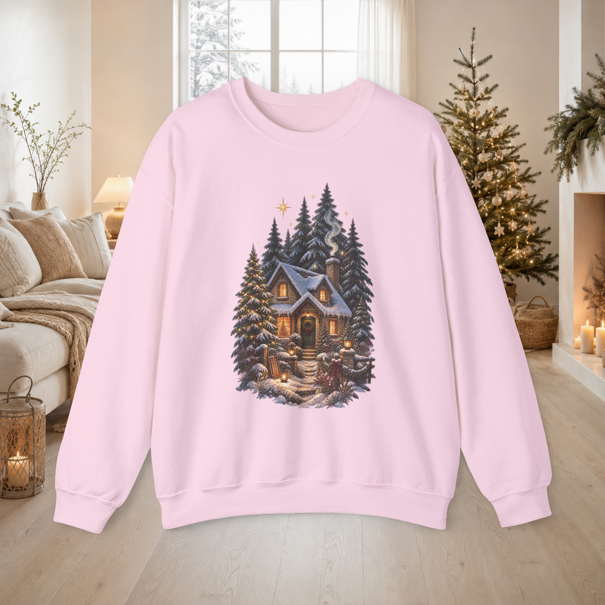 Unisex Crewneck Sweatshirt – Cozy Winter Cabin, Snowy Pines Holiday Design - Sweatshirt - Image 6