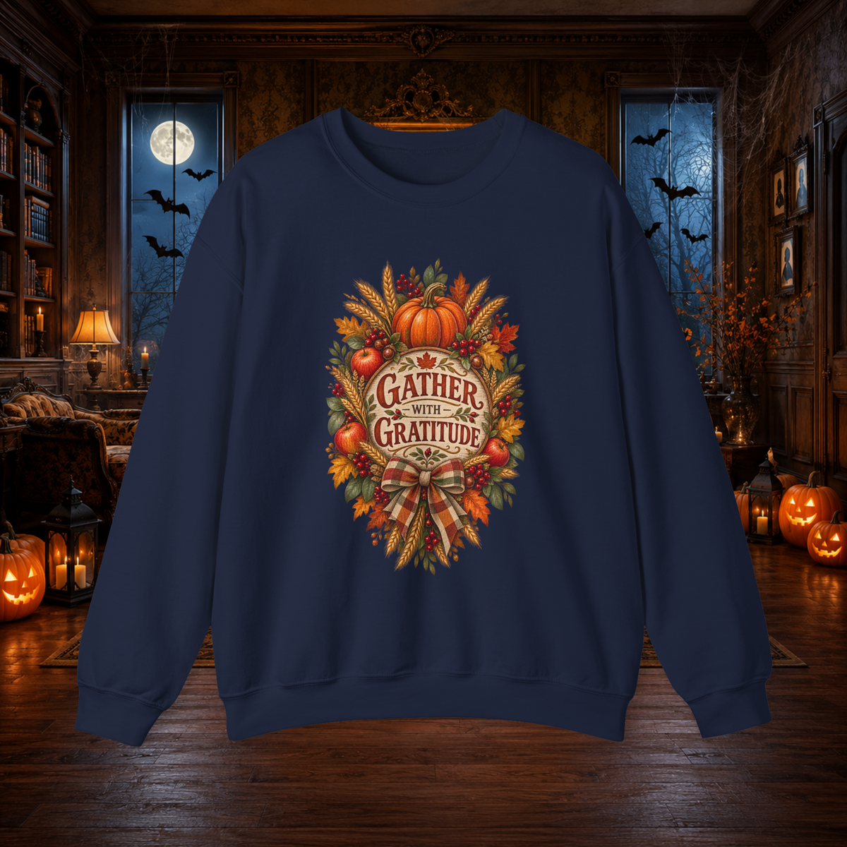 Unisex Adult Crewneck Sweatshirt – Gather with Gratitude Thanksgiving Design - Sweatshirt - Image 2