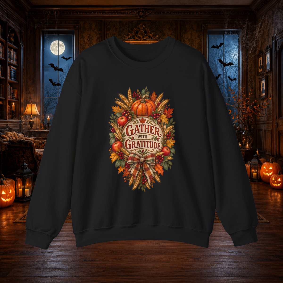 Unisex Adult Crewneck Sweatshirt – Gather with Gratitude Thanksgiving Design - Sweatshirt - Image 4