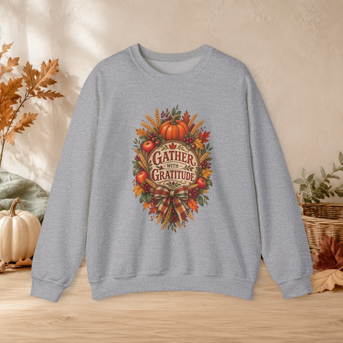 Unisex Adult Crewneck Sweatshirt – Gather with Gratitude Thanksgiving Design - Sweatshirt - Image 6