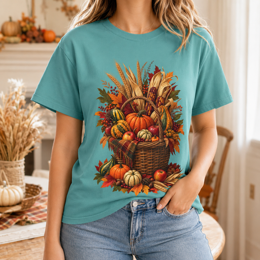 Unisex Thanksgiving T-Shirt – Vintage Harvest Cornucopia Fall Graphic Tee - T-Shirt - Image 1