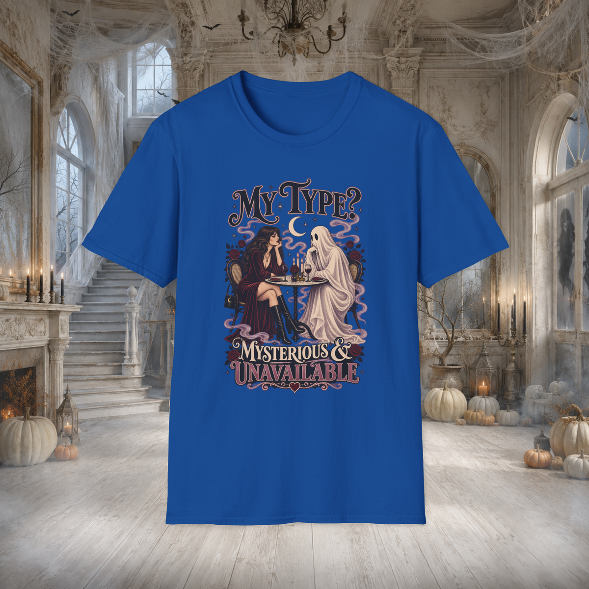 Unisex Adult Halloween T-Shirt – My type? Mysterious & Unavailable Retro Ghost Graphic Tee - T-Shirt - Image 6