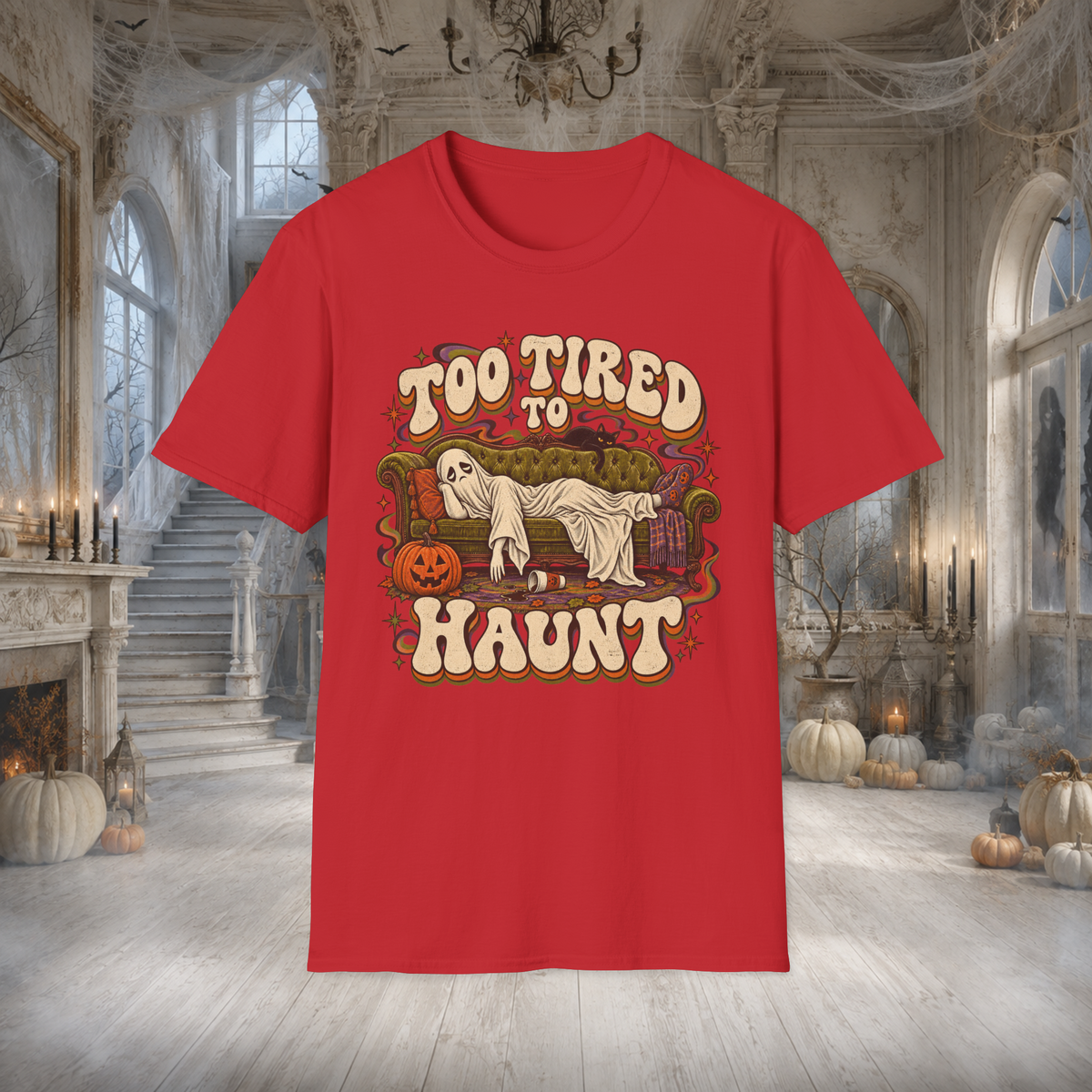 Unisex Adult Halloween T-Shirt – Too Tired to Haunt Retro Ghost Graphic Tee - T-Shirt - Image 6