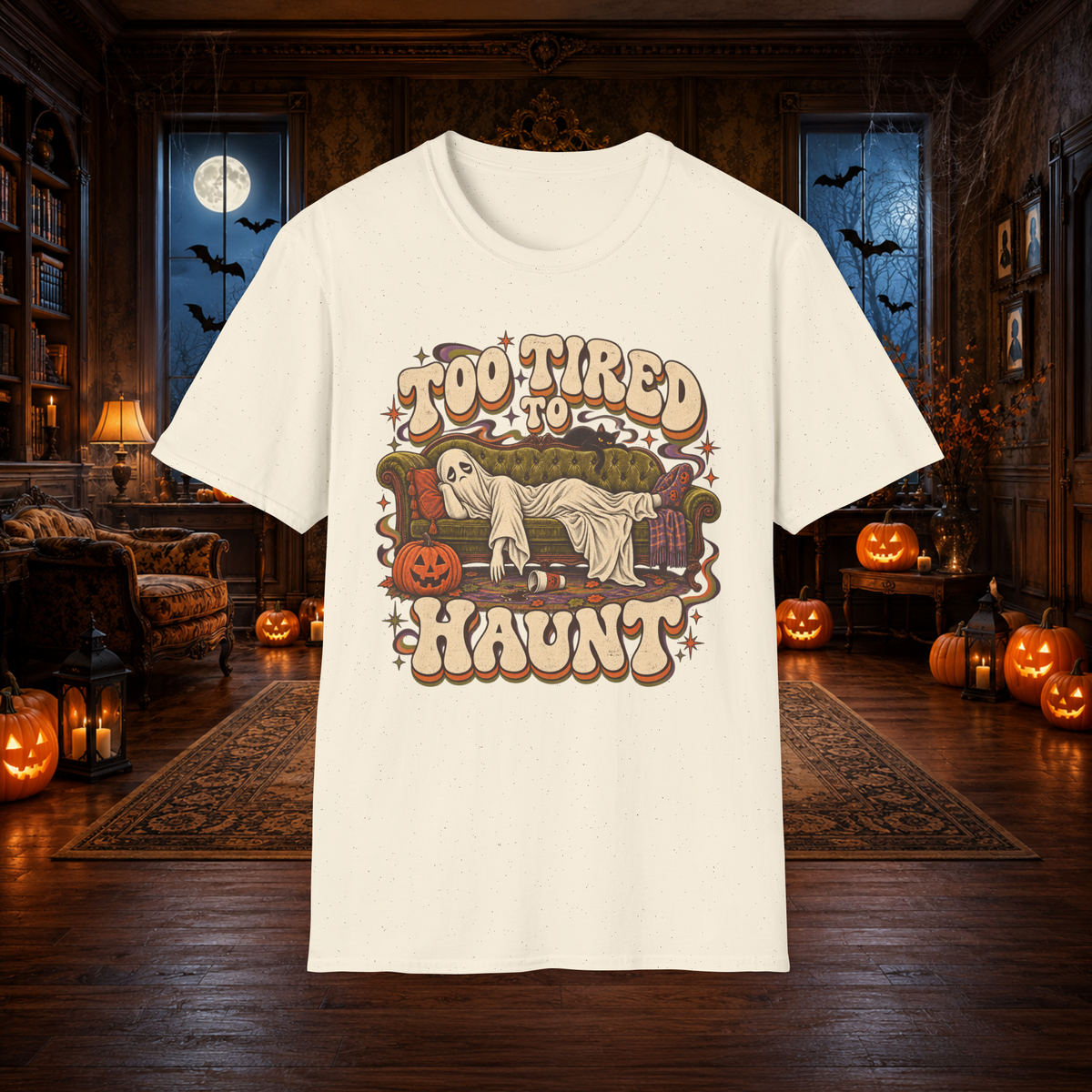 Unisex Adult Halloween T-Shirt – Too Tired to Haunt Retro Ghost Graphic Tee - T-Shirt - Image 4