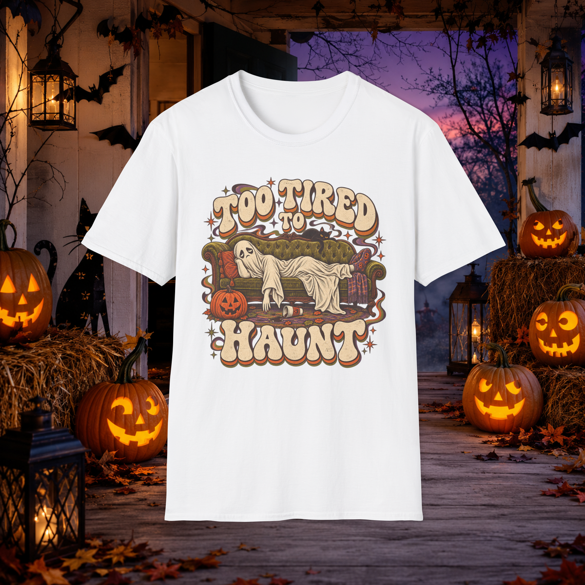 Unisex Adult Halloween T-Shirt – Too Tired to Haunt Retro Ghost Graphic Tee - T-Shirt - Image 7