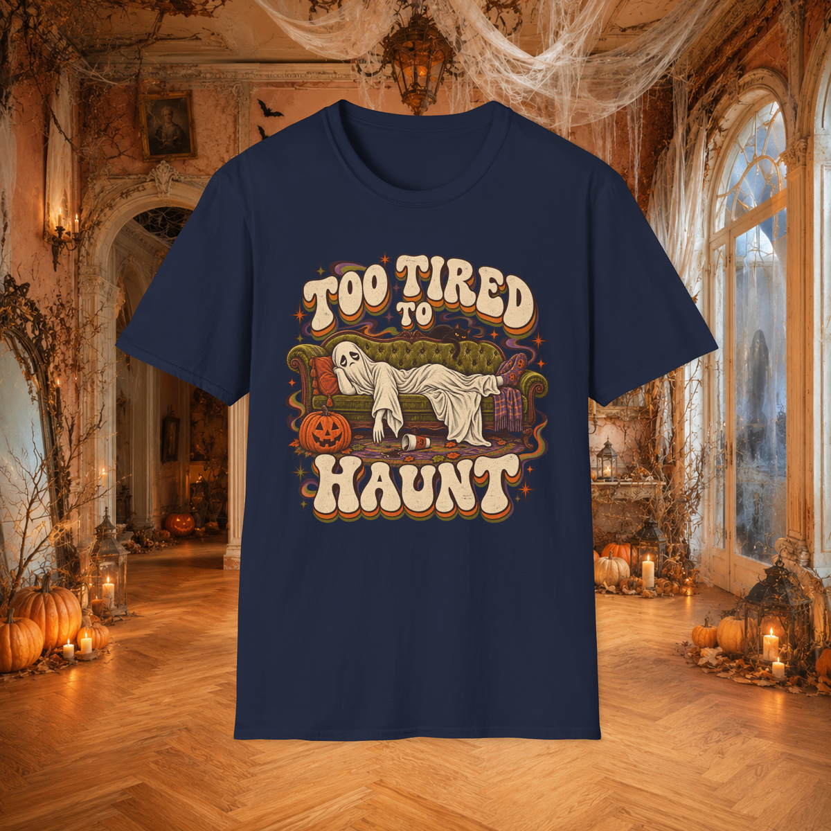 Unisex Adult Halloween T-Shirt – Too Tired to Haunt Retro Ghost Graphic Tee - T-Shirt - Image 5