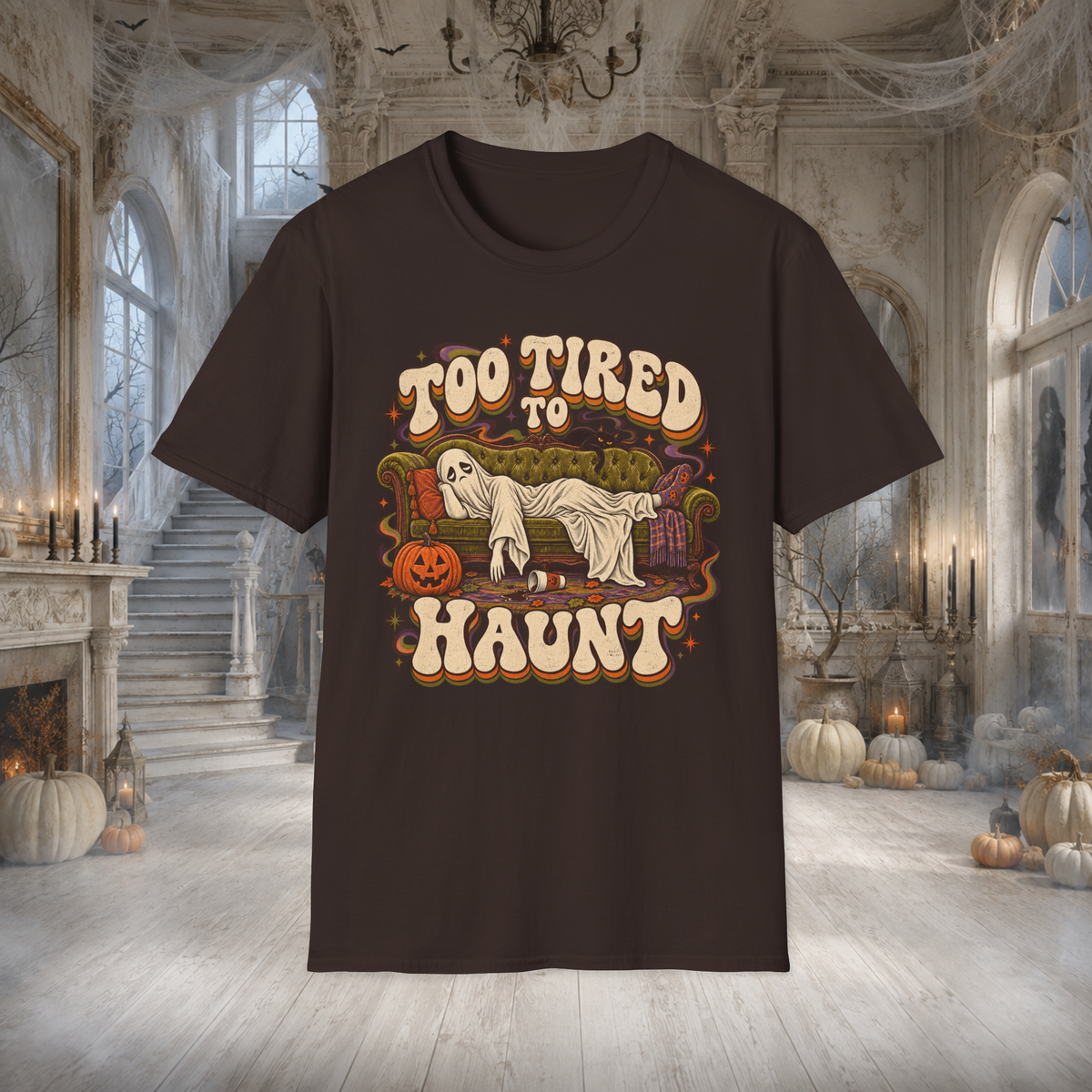 Unisex Adult Halloween T-Shirt – Too Tired to Haunt Retro Ghost Graphic Tee - T-Shirt - Image 8