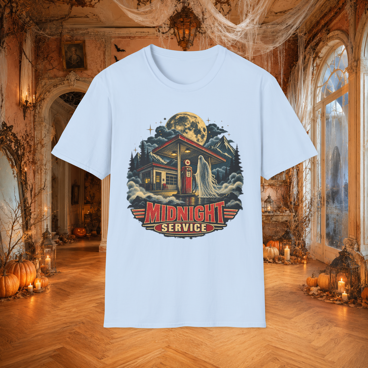 Unisex Adult Halloween T-Shirt – Midnight Service Retro Ghost Gas Station Graphic Tee - T-Shirt - Image 8