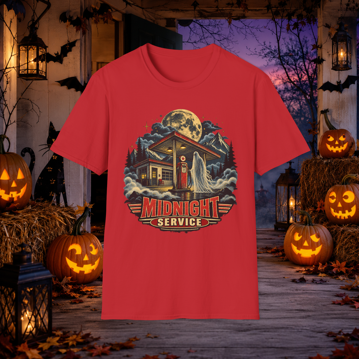 Unisex Adult Halloween T-Shirt – Midnight Service Retro Ghost Gas Station Graphic Tee - T-Shirt - Image 7