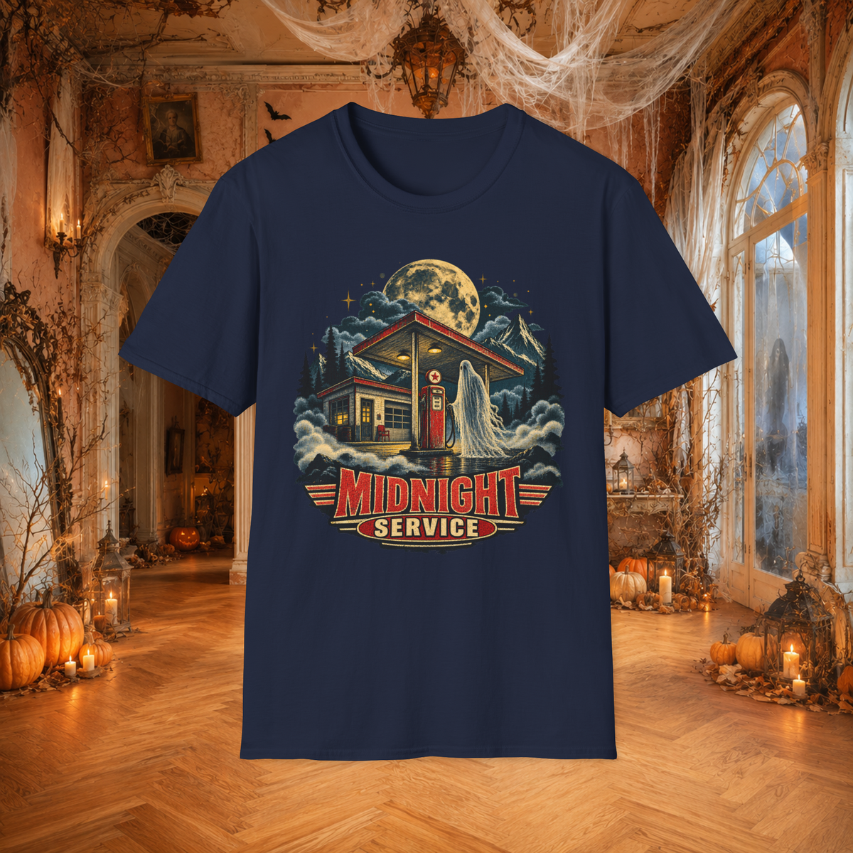 Unisex Adult Halloween T-Shirt – Midnight Service Retro Ghost Gas Station Graphic Tee - T-Shirt - Image 9