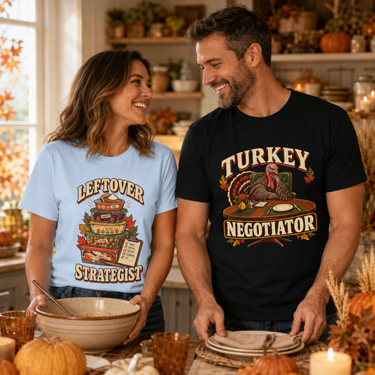 Unisex Adult Turkey Negotiator T-Shirt – Funny Thanksgiving Matching Couple Tee for Him - T-Shirt - Image 2