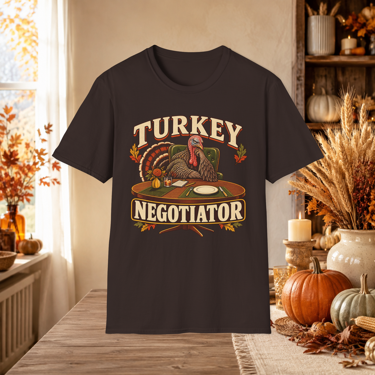 Unisex Adult Turkey Negotiator T-Shirt – Funny Thanksgiving Matching Couple Tee for Him - T-Shirt - Image 4