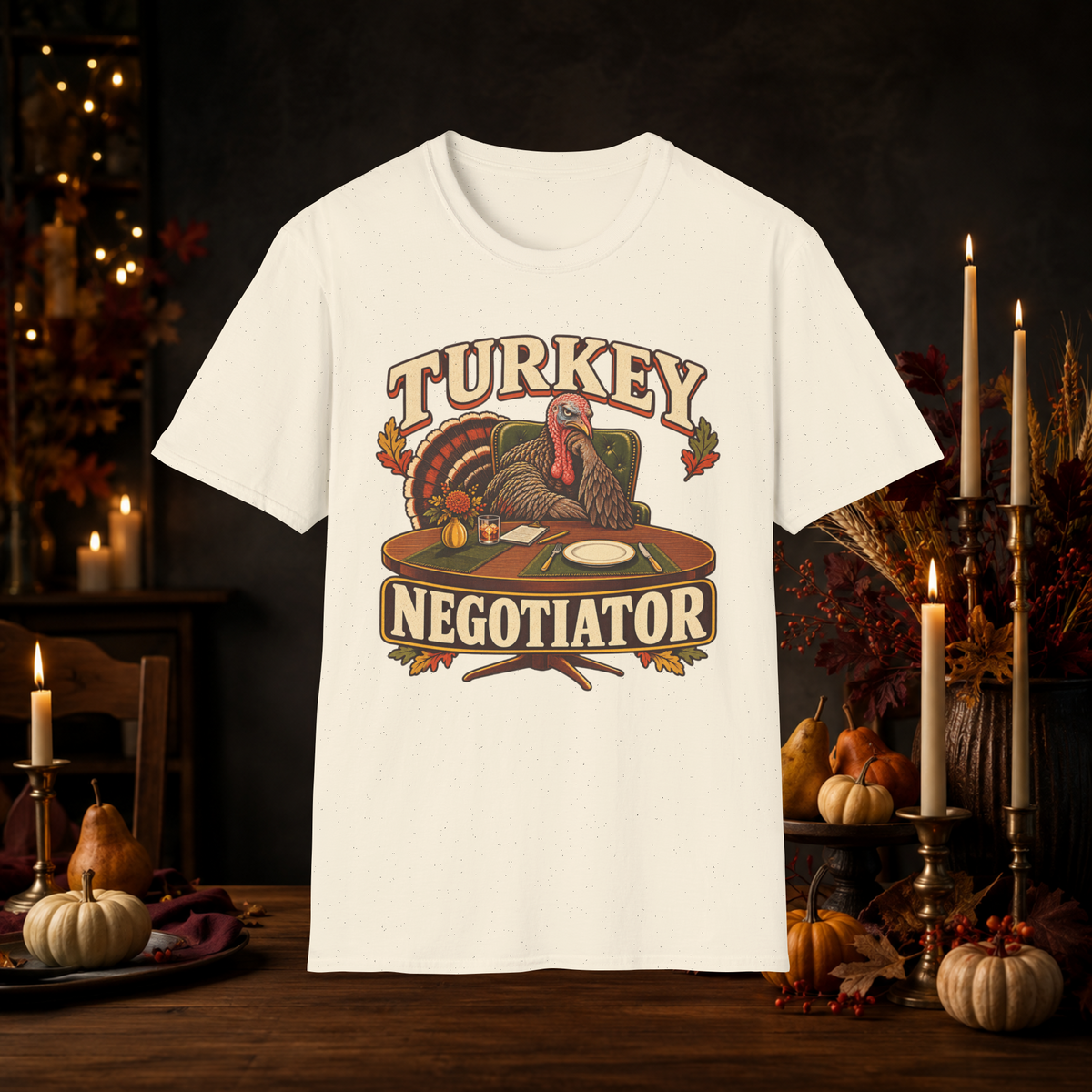 Unisex Adult Turkey Negotiator T-Shirt – Funny Thanksgiving Matching Couple Tee for Him - T-Shirt - Image 5