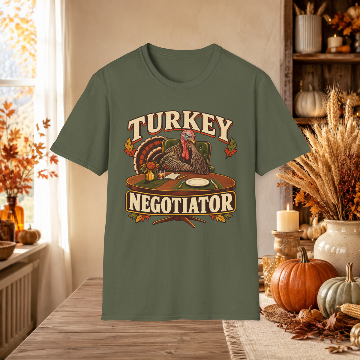 Unisex Adult Turkey Negotiator T-Shirt – Funny Thanksgiving Matching Couple Tee for Him - T-Shirt - Image 6