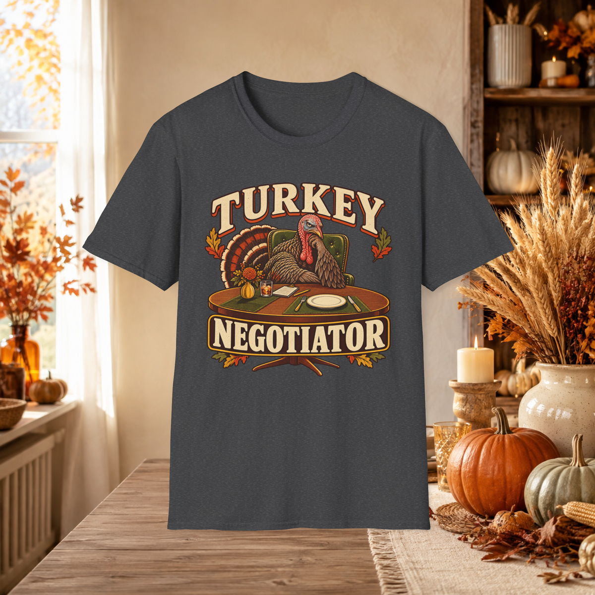 Unisex Adult Turkey Negotiator T-Shirt – Funny Thanksgiving Matching Couple Tee for Him - T-Shirt - Image 7