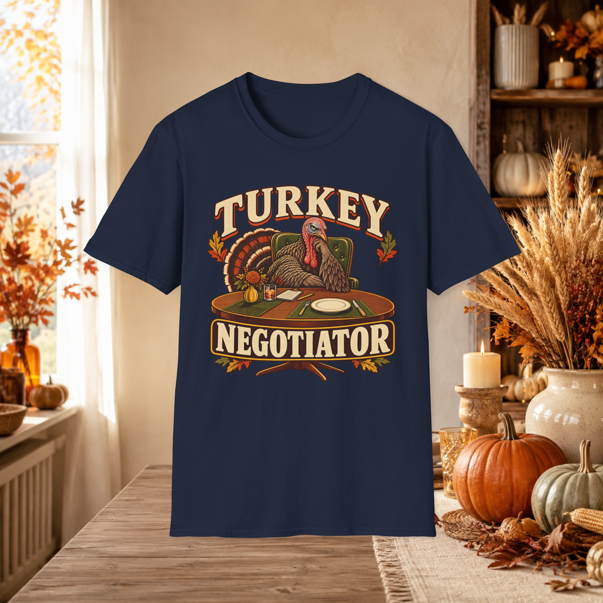 Unisex Adult Turkey Negotiator T-Shirt – Funny Thanksgiving Matching Couple Tee for Him - T-Shirt - Image 9