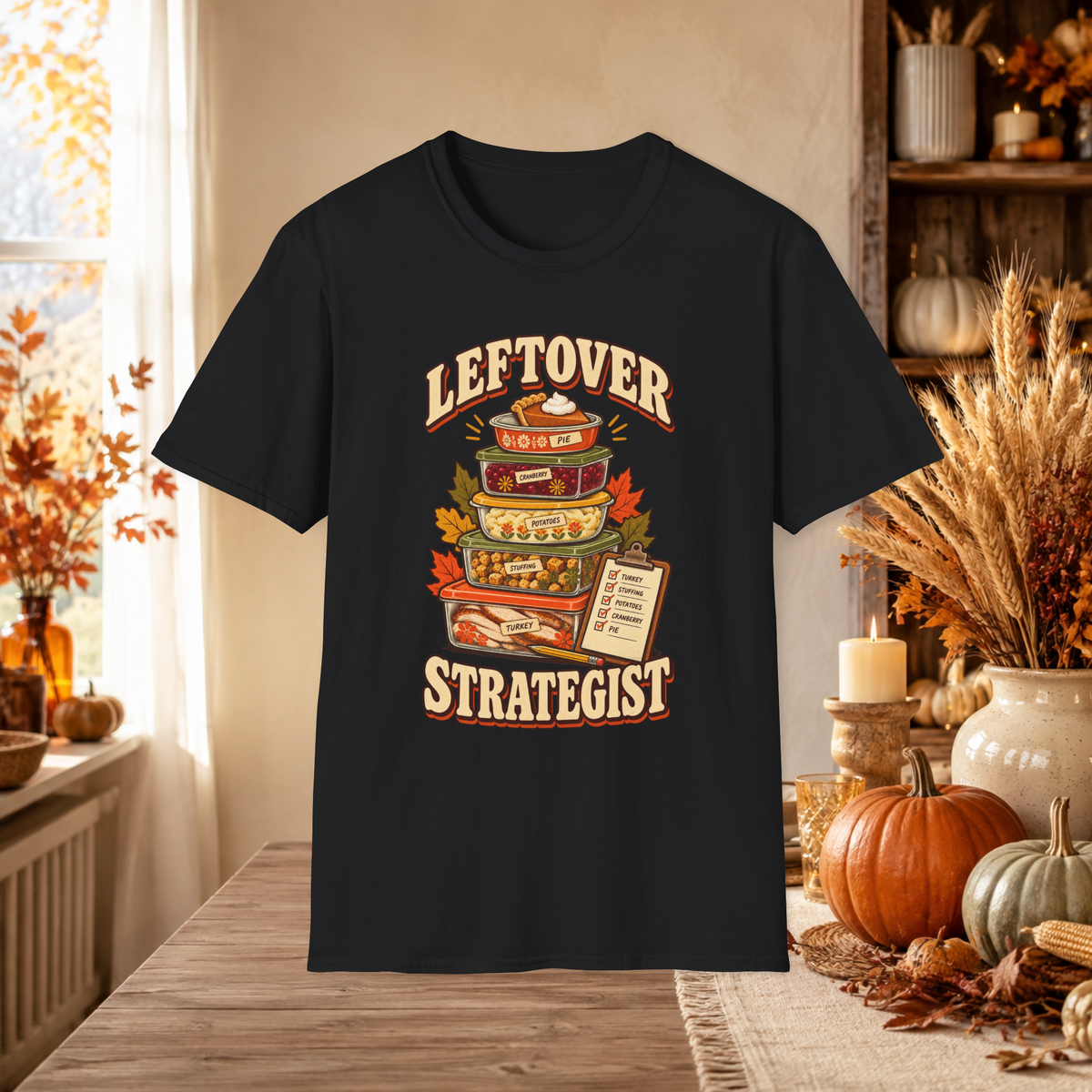 Unisex Adult Leftover Strategist T-Shirt – Funny Thanksgiving Matching Couple Tee for Her - T-Shirt - Image 3