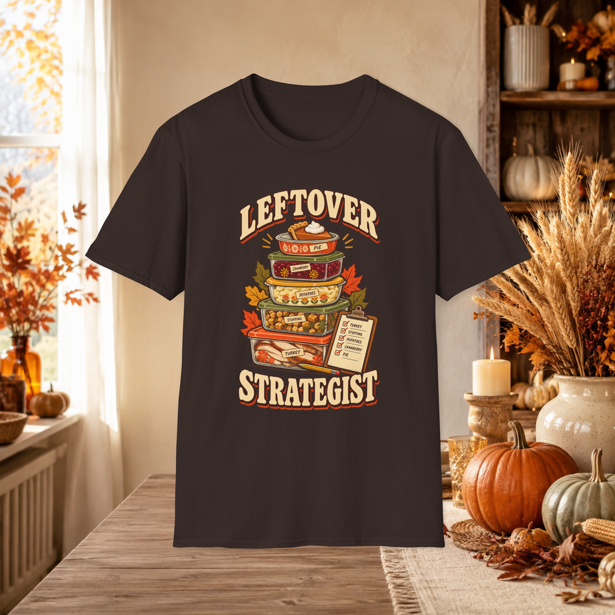 Unisex Adult Leftover Strategist T-Shirt – Funny Thanksgiving Matching Couple Tee for Her - T-Shirt - Image 5