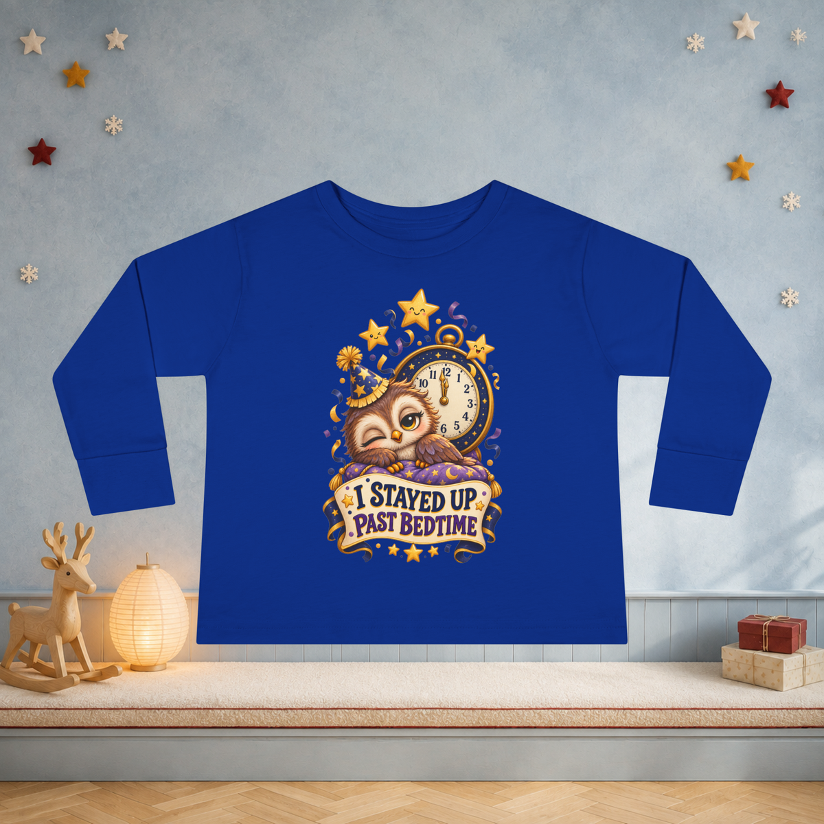 Unisex Toddler Long Sleeve Tee — “I Stayed Up Past Bedtime” Funny Owl New Year Shirt - Kids clothes - Image 5