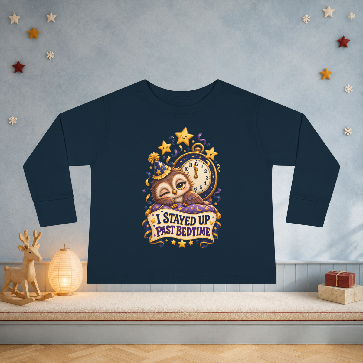 Unisex Toddler Long Sleeve Tee — “I Stayed Up Past Bedtime” Funny Owl New Year Shirt - Kids clothes - Image 6