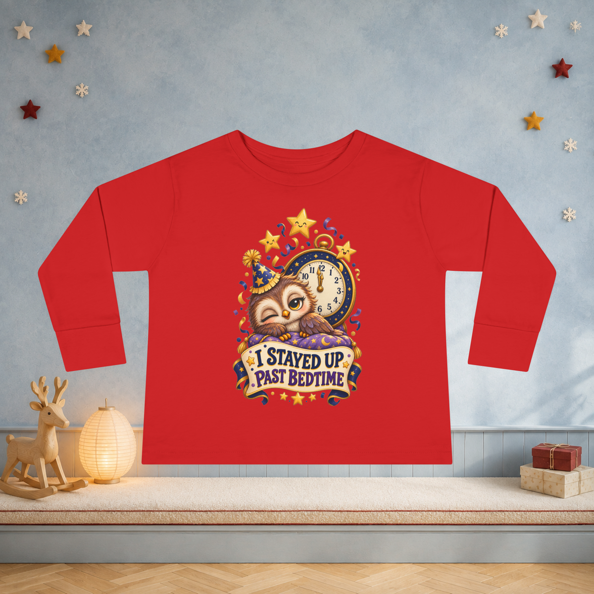 Unisex Toddler Long Sleeve Tee — “I Stayed Up Past Bedtime” Funny Owl New Year Shirt - Kids clothes - Image 7