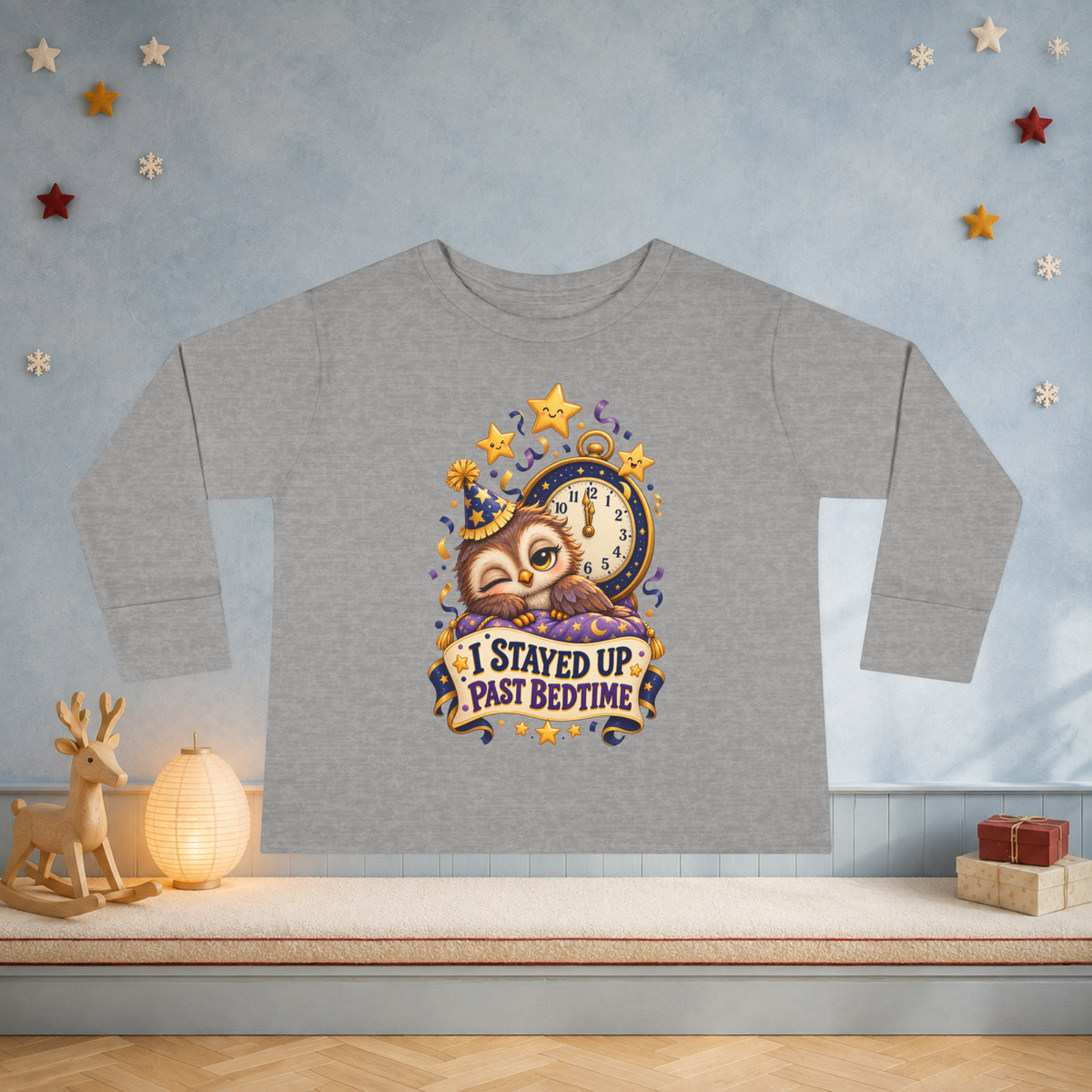 Unisex Toddler Long Sleeve Tee — “I Stayed Up Past Bedtime” Funny Owl New Year Shirt - Kids clothes - Image 3