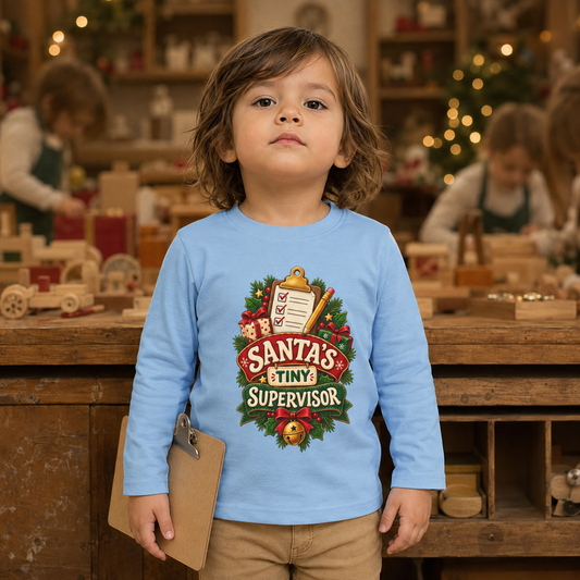 Unisex Toddler Long Sleeve Tee — “Santa’s Tiny Supervisor” Christmas Shirt - Kids clothes - Image 1