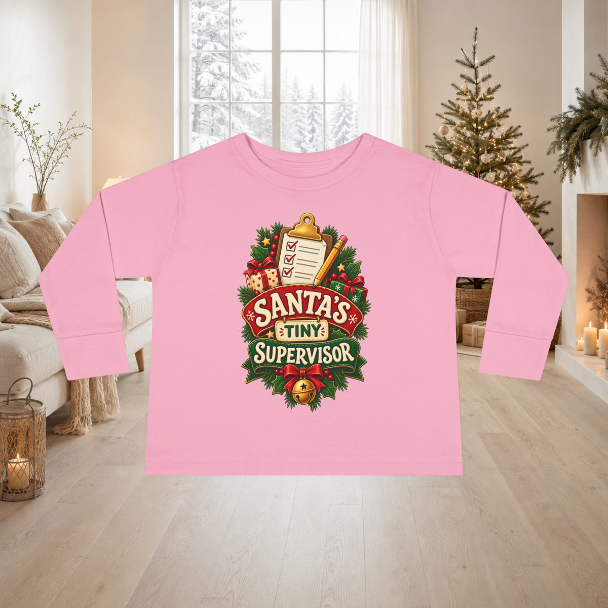 Unisex Toddler Long Sleeve Tee — “Santa’s Tiny Supervisor” Christmas Shirt - Kids clothes - Image 7