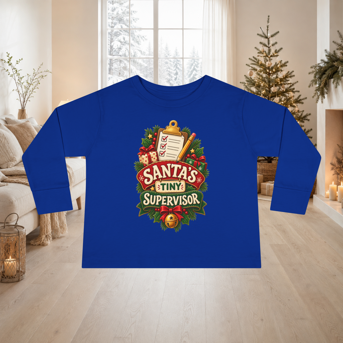 Unisex Toddler Long Sleeve Tee — “Santa’s Tiny Supervisor” Christmas Shirt - Kids clothes - Image 4