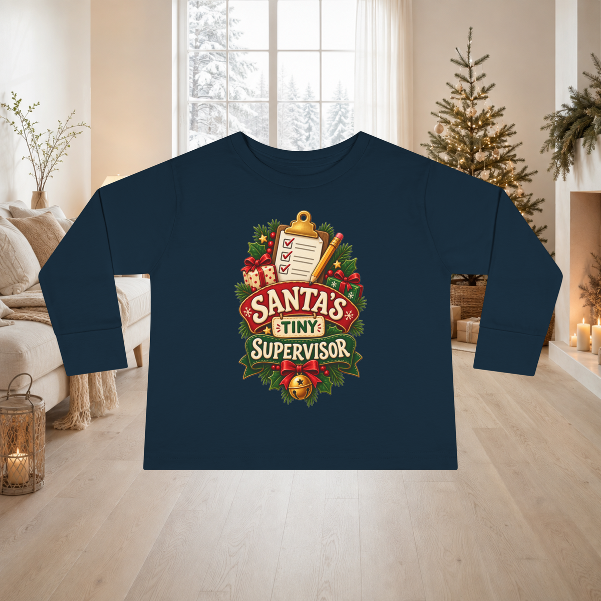 Unisex Toddler Long Sleeve Tee — “Santa’s Tiny Supervisor” Christmas Shirt - Kids clothes - Image 6